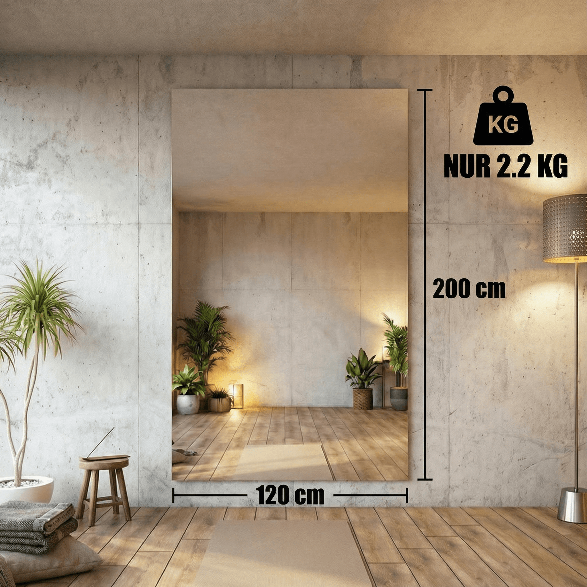 Shatterproof & ultra-lightweight mirrored wall - frameless