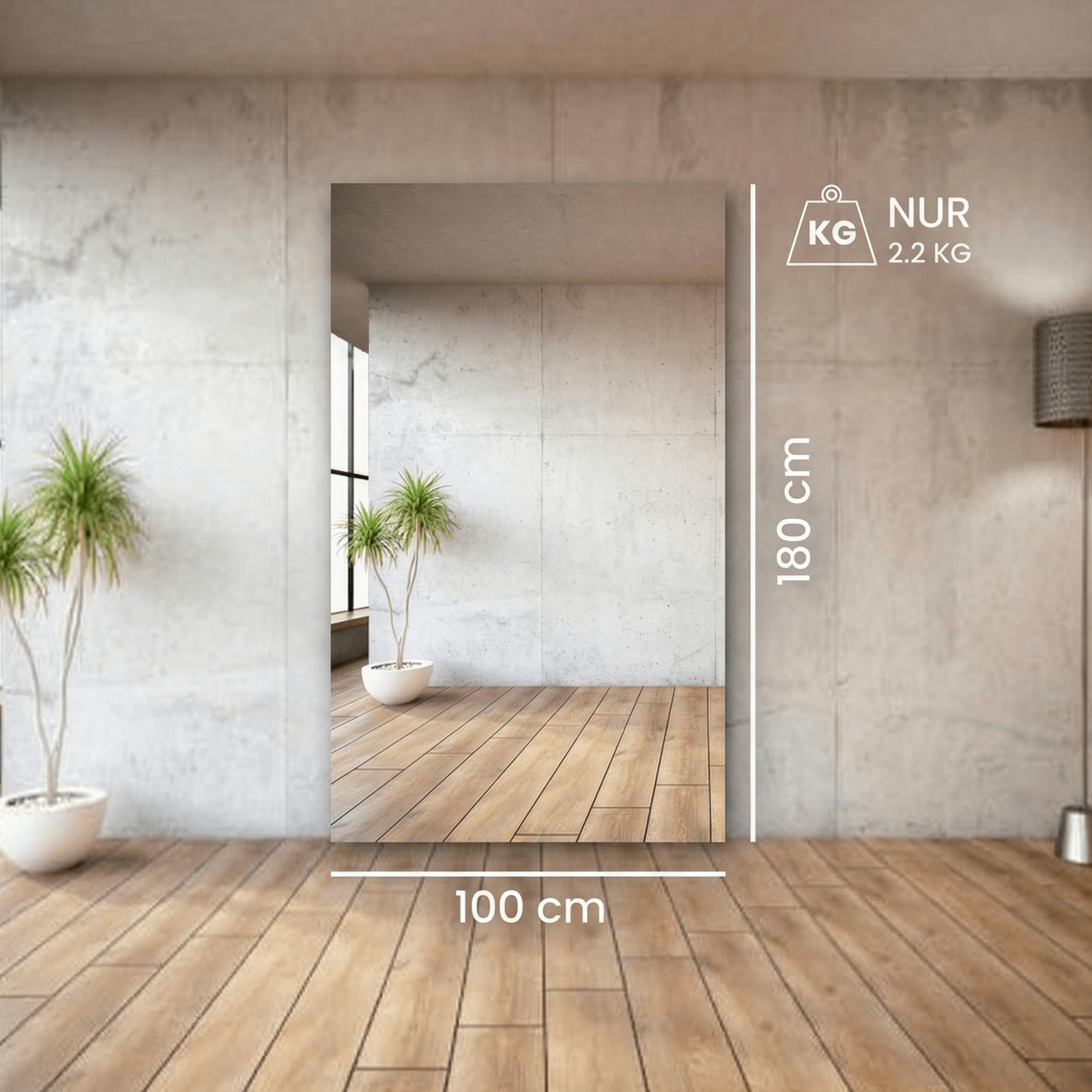 Bruchsichere & ultraleichte Spiegelwand - mit montierbaren Rollen