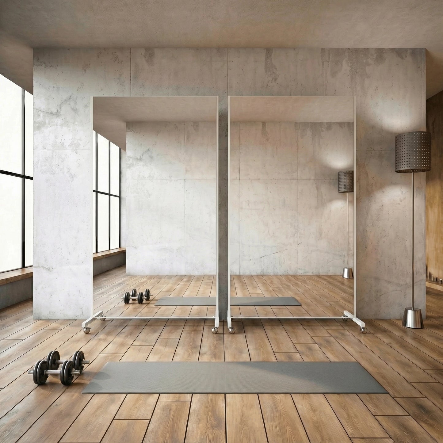 Shatter-proof &amp; ultra-light mirror wall - with mountable castors