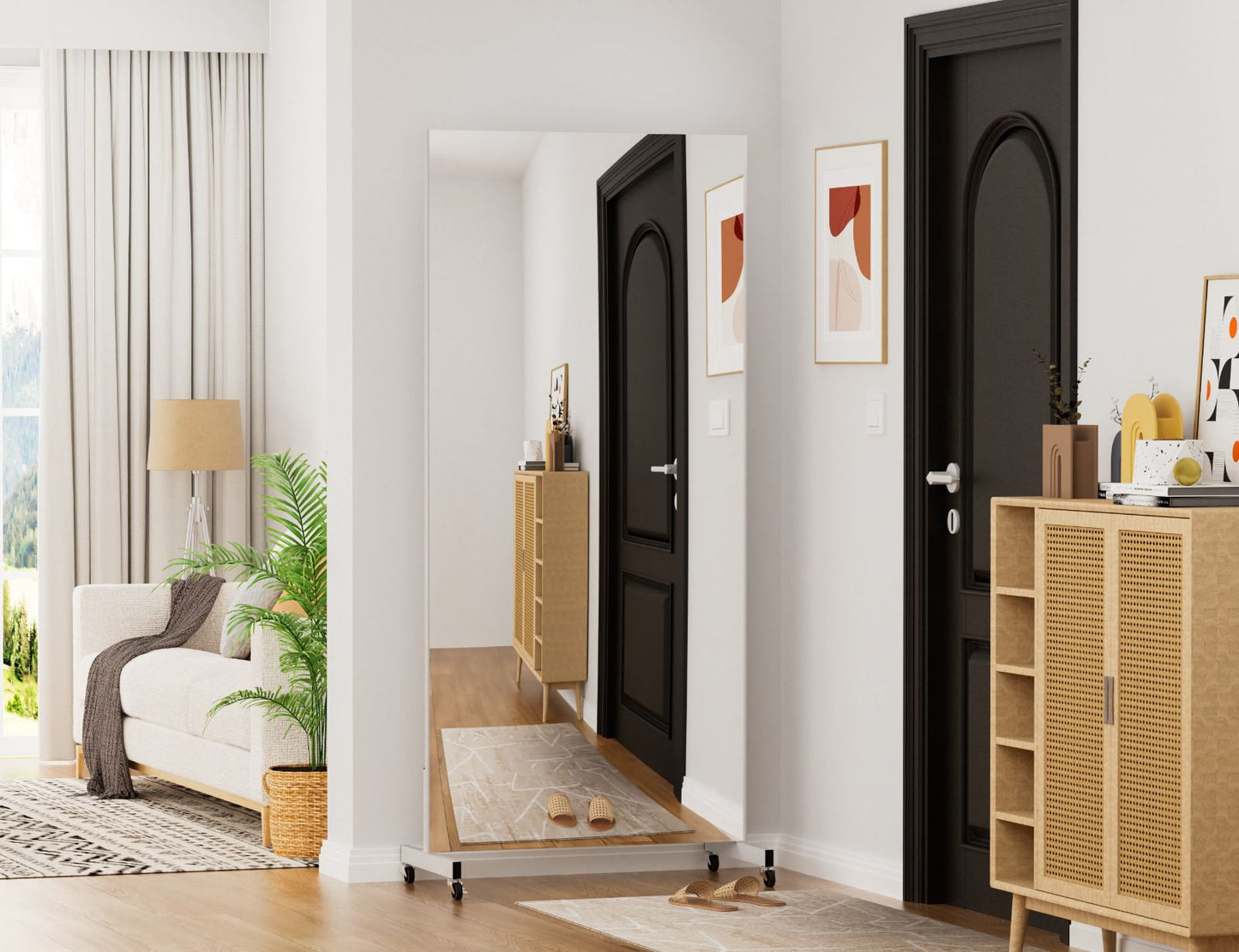 Shatter-proof &amp; ultra-light mirror wall - with mountable castors
