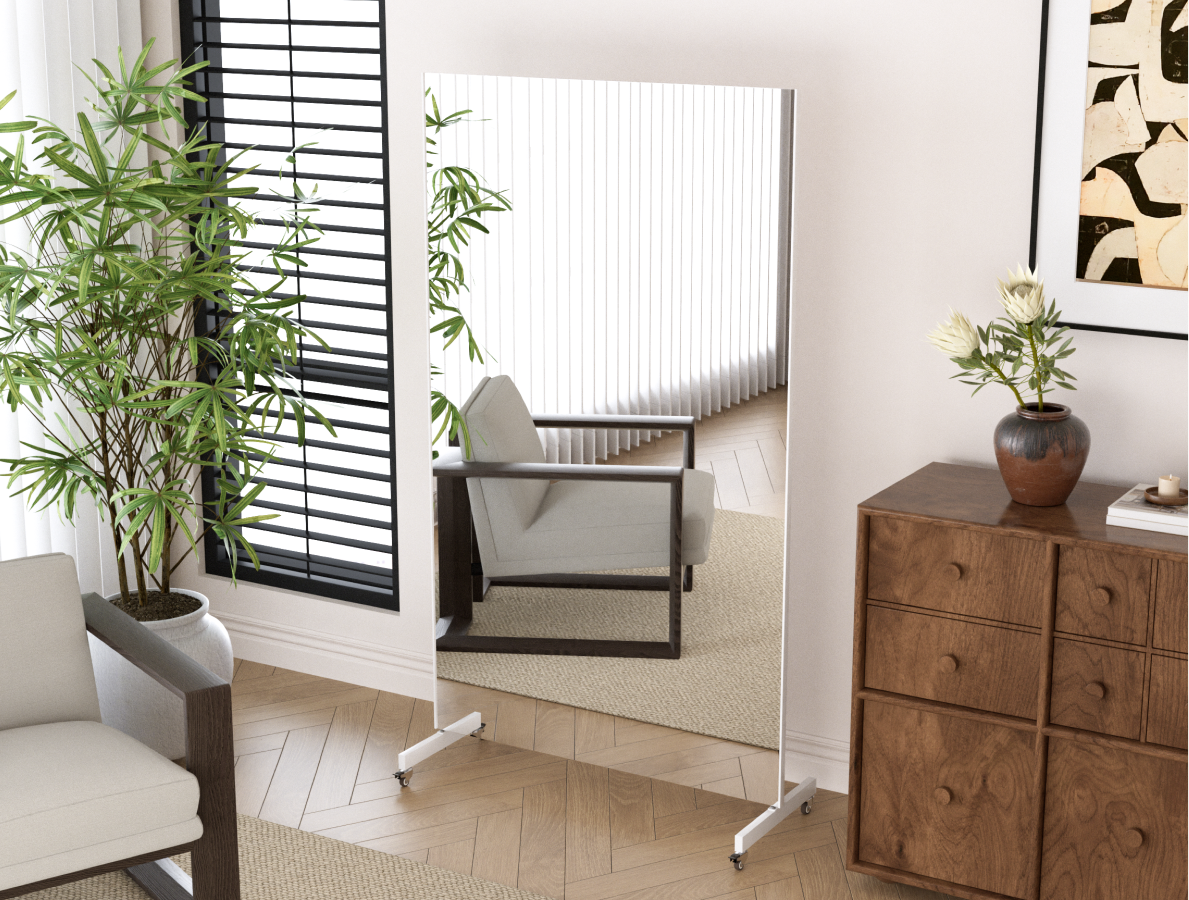 Shatter-proof &amp; ultra-light mirror wall - with mountable castors