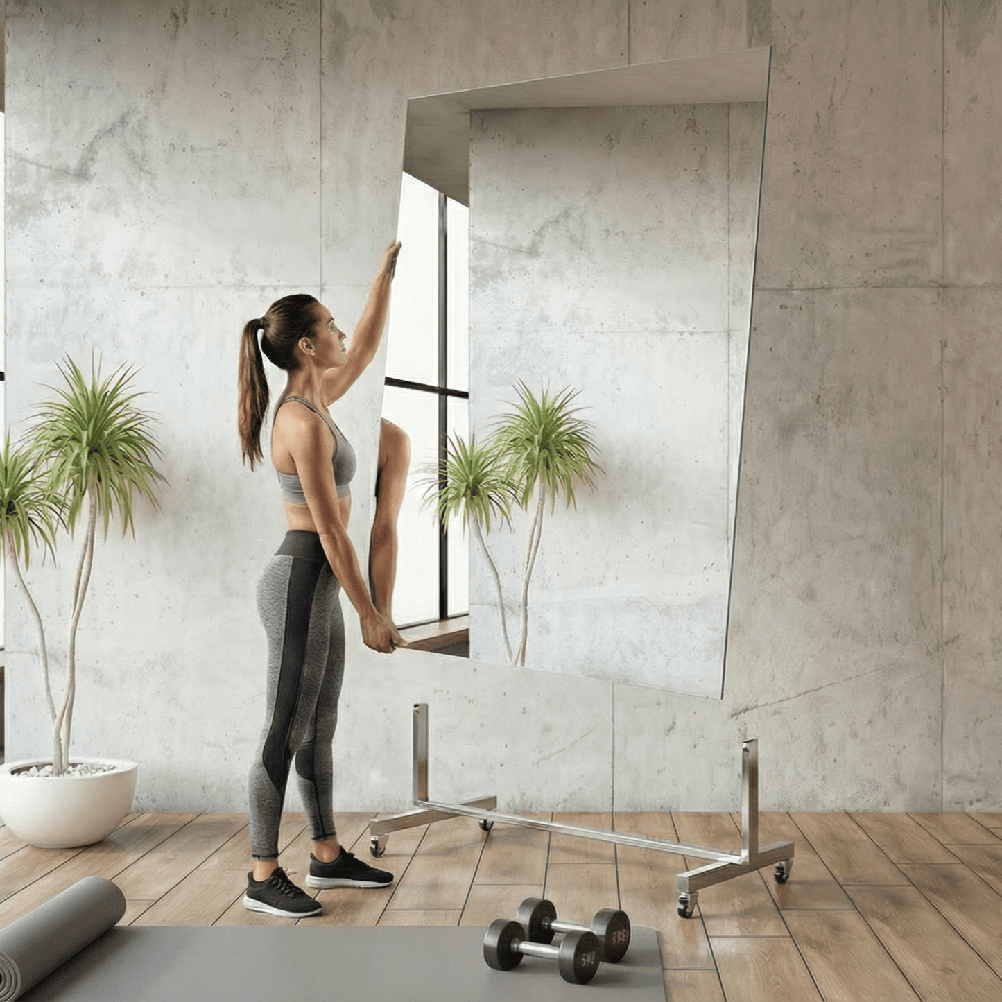 Bruchsichere & ultraleichte Spiegelwand - mit montierbaren Rollen