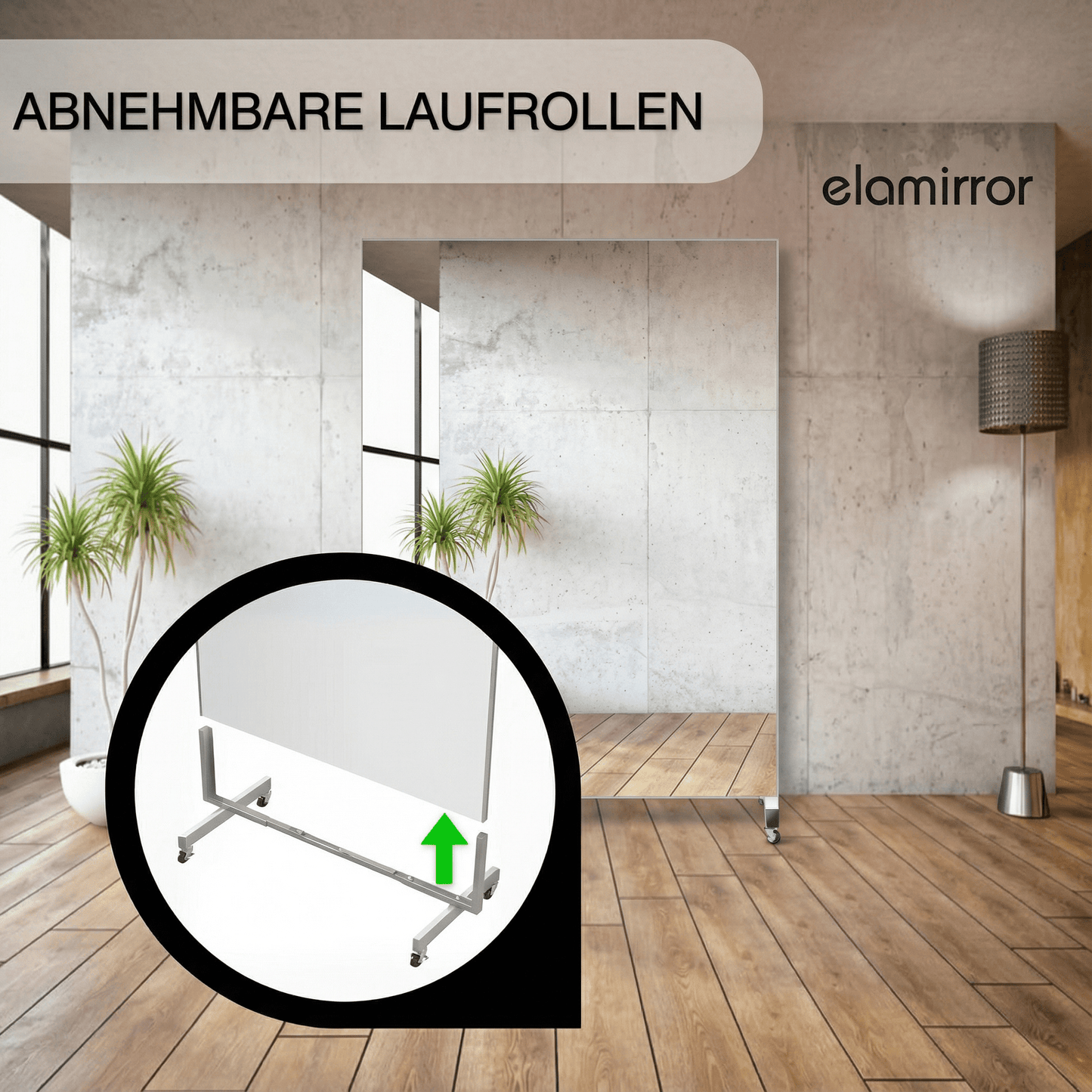 Bruchsichere & ultraleichte Spiegelwand - mit montierbaren Rollen
