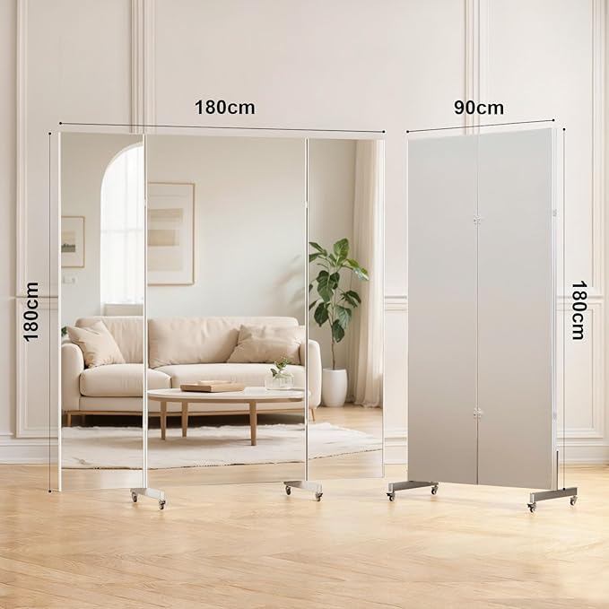 Klappbare, bruchsichere und ultraleichte Spiegelwand